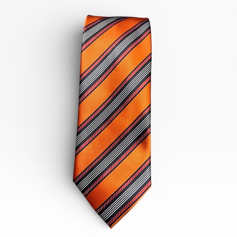 Orange‎ Striped Necktie Mens Microfiber Formal Business Laurant Bennet Milano